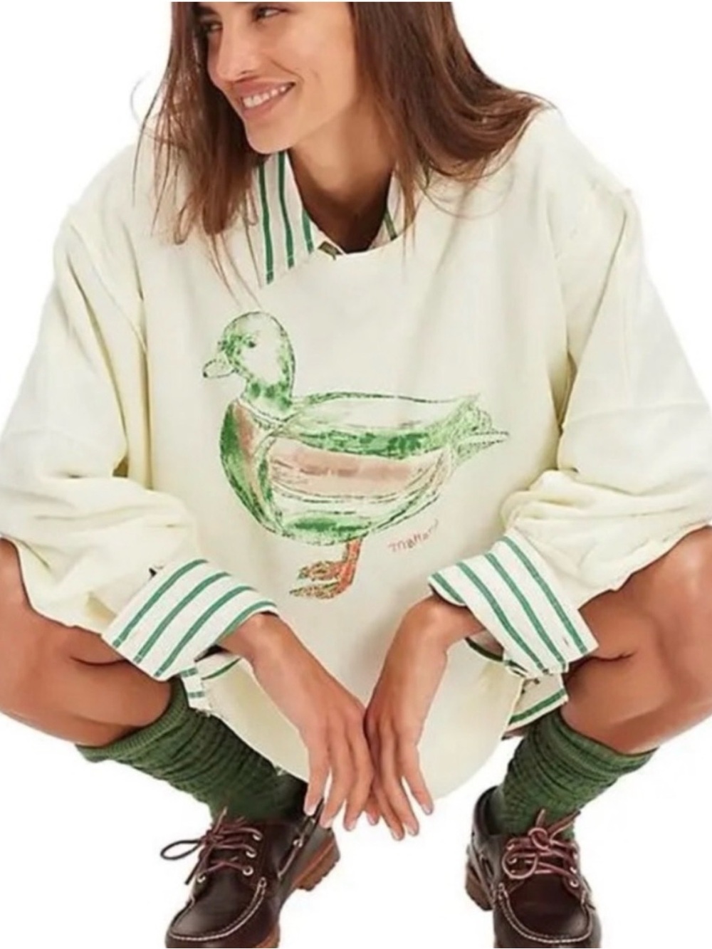 Free People Camden Pullover Sweatshirt with 🦆 Mallard Duck Print - Picture 3 of 4
